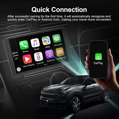 محول CarPlay اللاسلكي، 2 في 1 سلكي إلى CarPlay اللاسلكي ومحول Android التلقائي، التوصيل والتشغيل، 5G WiFi/BT 5.0، يدعم iPhone iOS 10+ وAndroid 11+، التحكم الصوتي والاتصال السريع in Kuwait