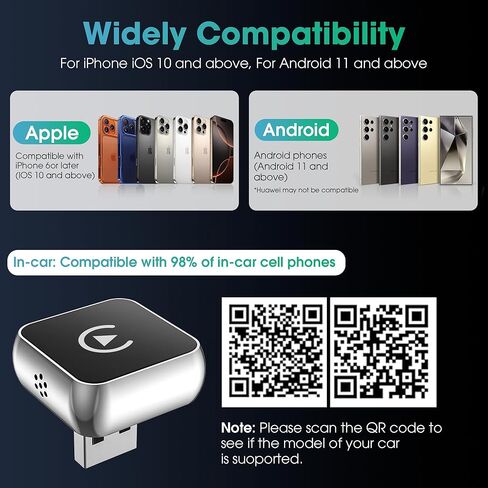 محول CarPlay اللاسلكي لأجهزة Apple iPhone وAndroid[ترقية 2025] تصميم USB صغير 2 في 1، اتصال سريع ومستقر محول Carplay اللاسلكي لنظام iOS 10+، إصدار Android 11+ in Kuwait