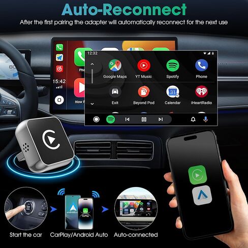 محول CarPlay اللاسلكي لأجهزة Apple iPhone وAndroid[ترقية 2025] تصميم USB صغير 2 في 1، اتصال سريع ومستقر محول Carplay اللاسلكي لنظام iOS 10+، إصدار Android 11+ in Kuwait