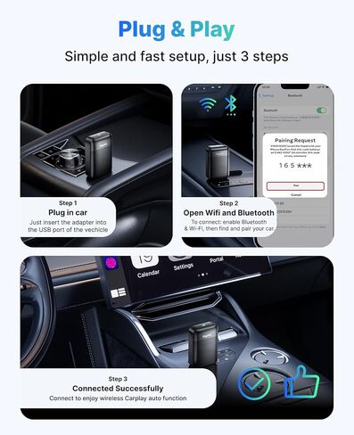 Wireless CarPlay Adapter for Apple iPhone, 2025 Convert Wired to Car Play Wireless, Plug & Play, Auto-Connect, Ultra Mini Car Play Adapter with USB A/C, No Latency for iPhone iOS 10+(2017+ Vehicles) in Saudi Arabia