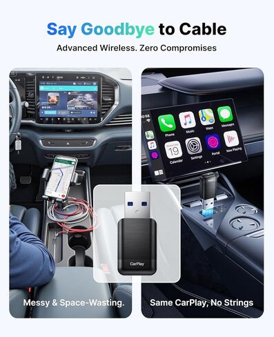 Wireless CarPlay Adapter for Apple iPhone, 2025 Convert Wired to Car Play Wireless, Plug & Play, Auto-Connect, Ultra Mini Car Play Adapter with USB A/C, No Latency for iPhone iOS 10+(2017+ Vehicles) in Saudi Arabia