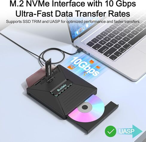 محرك أقراص DVD خارجي للكمبيوتر المحمول، قارئ أقراص CD DVD +/-RW محمول 7 في 1 مع واجهة M.2 NVMe، وفتحات بطاقة SD/Micro SD ومنفذ USB A Type C 2.0، متوافق مع أجهزة الكمبيوتر المحمول Mac Windows Linux in Saudi Arabia