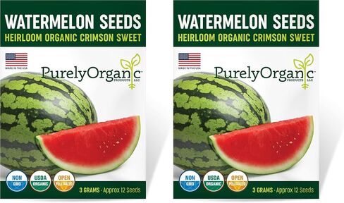 Purely Organic Watermelon Seeds (Crimson Sweet) - Approx 12 Seeds - Certified Organic, Non-GMO, Open Pollinated, Heirloom, USA Origin in Saudi Arabia