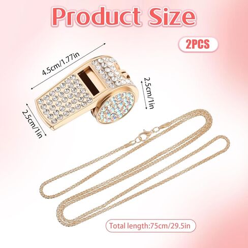 2 قطعة من قلادة صافرة حجر الراين اللامعة صفارة كريستال معدنية ذهبية مع حبل سلسلة جلود صفارات صوت واضحة وعالية للمدرب والحكم والمعلم وهدية المدرب الرياضي in Kuwait