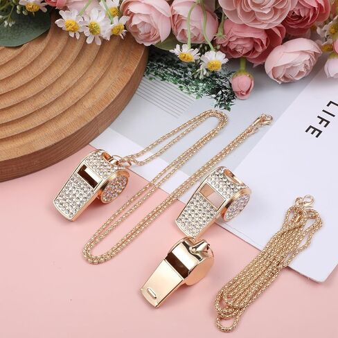 2 قطعة من قلادة صافرة حجر الراين اللامعة صفارة كريستال معدنية ذهبية مع حبل سلسلة جلود صفارات صوت واضحة وعالية للمدرب والحكم والمعلم وهدية المدرب الرياضي in Kuwait