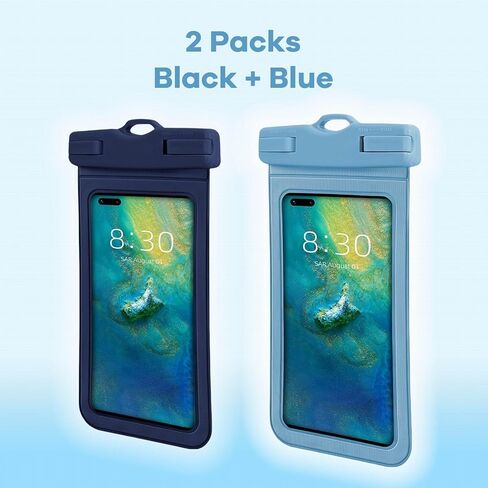 2 Pieces Universal Waterproof Phone Pouch - Dry Bag Case for iPhone 16, 15, 14, 13,12, 11 Pro Max, XS Plus Up to 7.0", Beach & Vacation Essentials, Black+Blue (Blue+Black) in Saudi Arabia