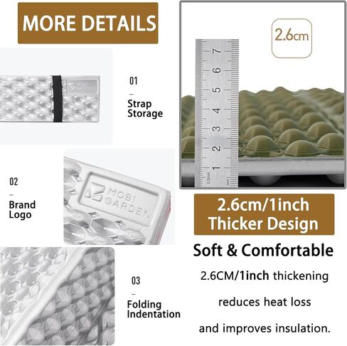 R2.6 3-Season Foam Sleeping Pad, 1inch Thickened Ultralight Closed Cell Camping Mattress with Bandage, Waterproof Thermal Folding Sleeping Pad Suitable for Backpacking, Camping in Saudi Arabia