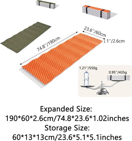 R2.6 3-Season Foam Sleeping Pad, 1inch Thickened Ultralight Closed Cell Camping Mattress with Bandage, Waterproof Thermal Folding Sleeping Pad Suitable for Backpacking, Camping in Saudi Arabia