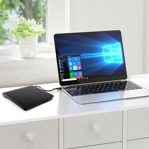 vvia External CD/DVD Drive, Portable USB 3.0 Type-C CD +/-RW Drive DVD Player for ROM Rewriter Burner for Laptop Desktop, Compatible with Windows 7/8/10/11 Mac MacBook Pro/Air Linux OS-Black in Saudi Arabia