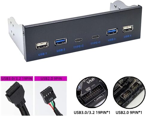 USB 3.0 اللوحة الأمامية لسطح المكتب 5.25In CD-ROM Drive Bay USB3.0/3.2 19Pin USB2.0 9Pin إلى 2X USB Type C+2X USB3.0+2xUSB2.0 in Saudi Arabia