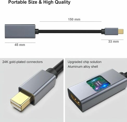 محول Mini DisplayPort إلى HDMI 4K، محول Thunderbolt 2 إلى HDMI متوافق مع MacBook Air/Pro، Microsoft Surface Pro/Dock، الشاشة، جهاز العرض [موصلات مطلية بالذهب وغطاء من الألومنيوم] in Saudi Arabia