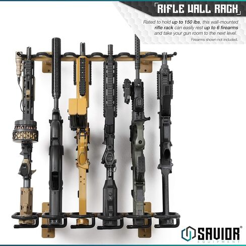 Savior Equipment Wall-Mount Rifle Rack Tactical Shotgun Carbine Firearm Free-Standing Gun Display Indoor Storage Rack - Heavy Duty Steel, 6-Slot Holds up to 150 Lbs in Saudi Arabia