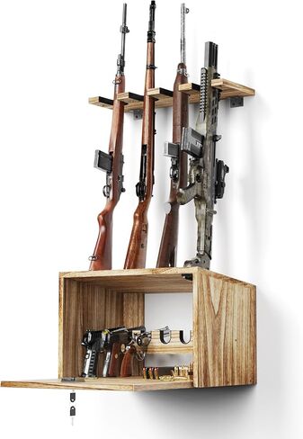 Emfogo Gun Rack Wall Mount, Wooden Rifle Racks with Gun Rack for Wall, Gun Display Racks for Indoor Firearms Storage, Holds up to 4 Long Guns and 6 Handguns, Gifts for Husband, Dad in Saudi Arabia