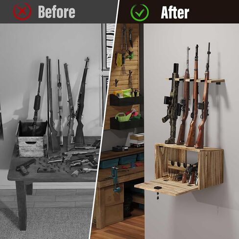 Emfogo Gun Rack Wall Mount, Wooden Rifle Racks with Gun Rack for Wall, Gun Display Racks for Indoor Firearms Storage, Holds up to 4 Long Guns and 6 Handguns, Gifts for Husband, Dad in Saudi Arabia