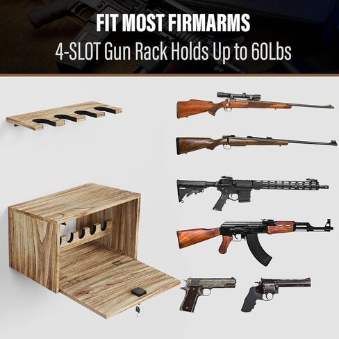 Emfogo Gun Rack Wall Mount, Wooden Rifle Racks with Gun Rack for Wall, Gun Display Racks for Indoor Firearms Storage, Holds up to 4 Long Guns and 6 Handguns, Gifts for Husband, Dad in Saudi Arabia