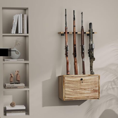 Emfogo Gun Rack Wall Mount, Wooden Rifle Racks with Gun Rack for Wall, Gun Display Racks for Indoor Firearms Storage, Holds up to 4 Long Guns and 6 Handguns, Gifts for Husband, Dad in Saudi Arabia