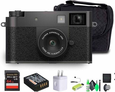 FUJIFILM X Half Premium Compact Digital Camera (Charcoal Silver) Bundle with Carrying Case + 64GB Memory Card + Lens Cap Keeper + Memory Card Wallet + Hand Strap + More in Saudi Arabia