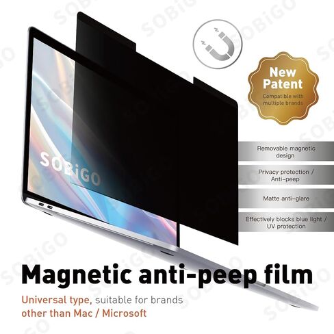 SOBiGO! Magnetic Anti-Blue Light Privacy Screen Protector for Laptop – Anti-Glare, Anti-Scratch, Privacy Filter – Nano Washable Adhesive Strip Design, Easy Installation for 14 Inch Laptop Privacy Screen-Filter for 16:9 Widescreen Display. in Saudi Arabia