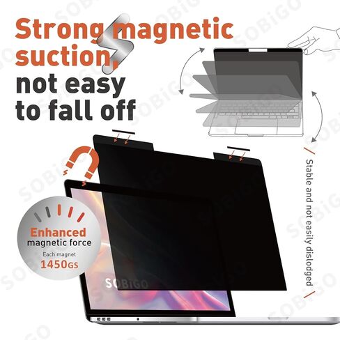 SOBiGO! Magnetic Anti-Blue Light Privacy Screen Protector for Laptop – Anti-Glare, Anti-Scratch, Privacy Filter – Nano Washable Adhesive Strip Design, Easy Installation for 14 Inch Laptop Privacy Screen-Filter for 16:9 Widescreen Display. in Saudi Arabia