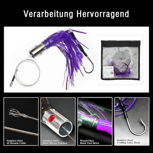 VIKETECH 10’’ 6oz Stainless Deep Sea Fishing Trolling Lure for Marlin Tuna Mahi Mahi Wahoo Sailfish Dolphin Saltwater Offshore Big Game Trolling Lures Included Mesh Bag in Saudi Arabia
