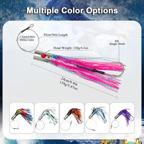 VIKETECH 10’’ 6oz Stainless Deep Sea Fishing Trolling Lure for Marlin Tuna Mahi Mahi Wahoo Sailfish Dolphin Saltwater Offshore Big Game Trolling Lures Included Mesh Bag in Saudi Arabia