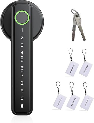 Smart Door Lock with Handle, 4-in-1 Keyless Entry (Fingerprint/Password/IC Card/Key), Type-C Emergency Power, for Bedroom Home Hotel Office Works (Black) in Saudi Arabia