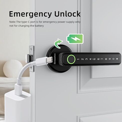 Smart Door Lock with Handle, 4-in-1 Keyless Entry (Fingerprint/Password/IC Card/Key), Type-C Emergency Power, for Bedroom Home Hotel Office Works (Black) in Saudi Arabia