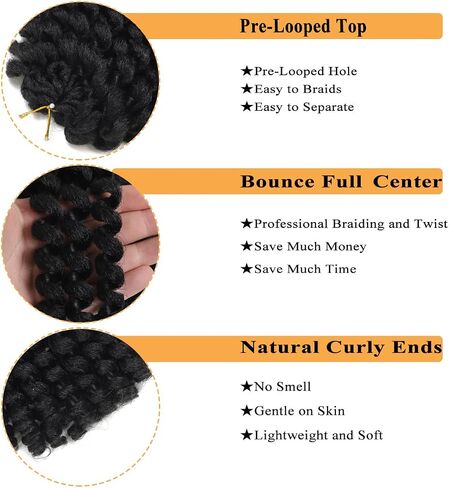 Jamaican Bounce Crochet Hair 8 Inch,Wand Curl Crochet Hair,Short Curly Braiding Hair Jumbo Passion Twist Crochet Hair for Black Women(4 PCS, 1B) in Saudi Arabia