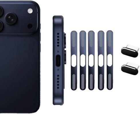 2 PCS Type C Charging Port Plug Cover Cap, 5 PCS Earpiece Speaker Mash Anti Dust Proof Adhesive Covers for iPhone 17 Pro Max - Blue in Saudi Arabia