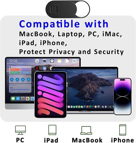 Laptop Camera Cover Slide [3-Pack] 1.11X0.43 in Ultra-Thin Oval Webcam Cover with Case/Cleaning Cloth, Compatible with MacBook, Laptop, PC, iMac, iPad, iPhone, 0.03 inch, Protect Privacy and Security in Saudi Arabia