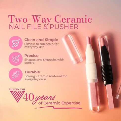 VICTORY NAIL 2PCS Victory Ceramic Stone Two-Way Nail Pusher & File (Black) Cuticle Trimmer Manicure Tools Professional Nail File Pumice Fingernail Files in Saudi Arabia