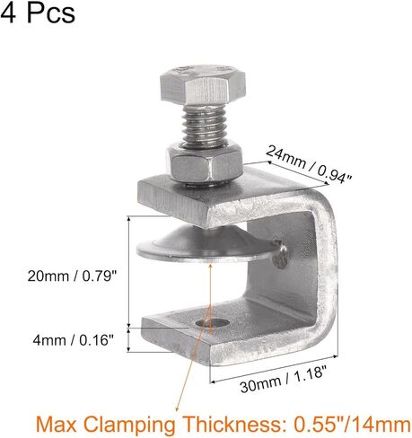 uxcell Stainless Steel C-Clamp with 0.79 Inch Wide Jaw Opening for Woodworking Welding Building Household Mount 4 Pcs in Kuwait