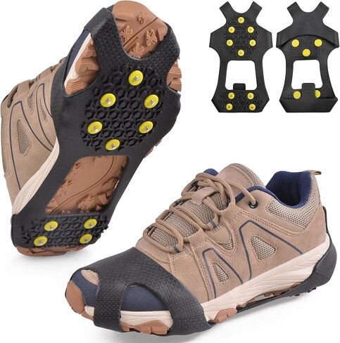 مرابط جر الثلج من Ice Cleats، 10 مسامير للمشي على الأقدام من أجل المشي على الثلج والجليد، أشرطة مضادة للانزلاق سهلة الارتداء، أحذية مطاطية للتنزه سيرًا على الأقدام وأحذية الثلوج in Saudi Arabia