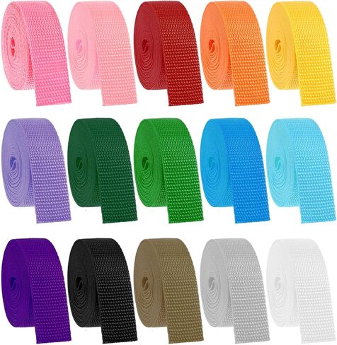15 Rolls Webbing Strap for Bags 1 Inch Wide, Polypropylene 75 Yards Webbing 1 Inch Heavy Duty Webbings for Bags, Climbing Outdoors Indoors, Crafting DIY(15 Colors Mixed) in Kuwait