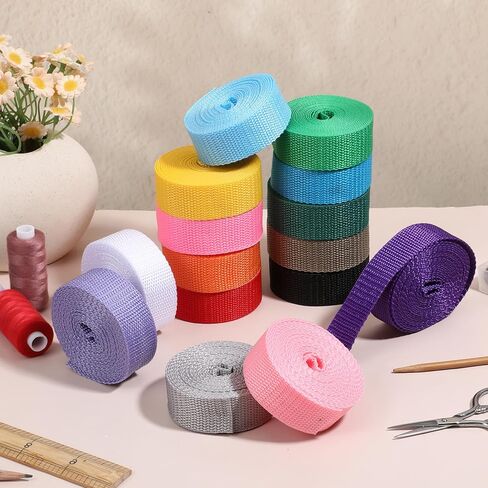 15 Rolls Webbing Strap for Bags 1 Inch Wide, Polypropylene 75 Yards Webbing 1 Inch Heavy Duty Webbings for Bags, Climbing Outdoors Indoors, Crafting DIY(15 Colors Mixed) in Kuwait