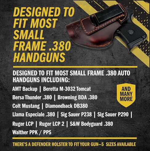Made in USA - .380 Leather Holster | Fits Ruger LCP / LCP2, Sig P238, Walther PPK, S&W Bodyguard .380 | The Defender Leather IWB Holsters | Concealed Carry IWB Holster in Kuwait