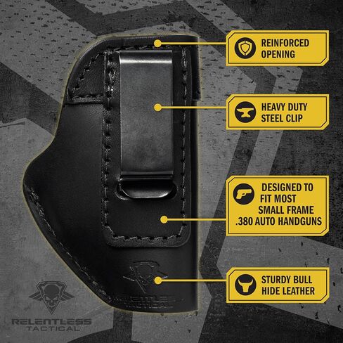 Made in USA - .380 Leather Holster | Fits Ruger LCP / LCP2, Sig P238, Walther PPK, S&W Bodyguard .380 | The Defender Leather IWB Holsters | Concealed Carry IWB Holster in Kuwait