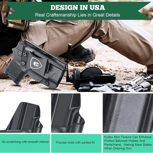 WARRIORLAND IWB Kydex Holster، اختر Fit for S&W Bodyguard 2.0 /M&P Bodyguard 380 أو 380 مع ليزر أحمر مدمج لتتبع قرمزي - حزام داخلي مخفي للحمل، قابل للتعديل والاحتفاظ in Kuwait