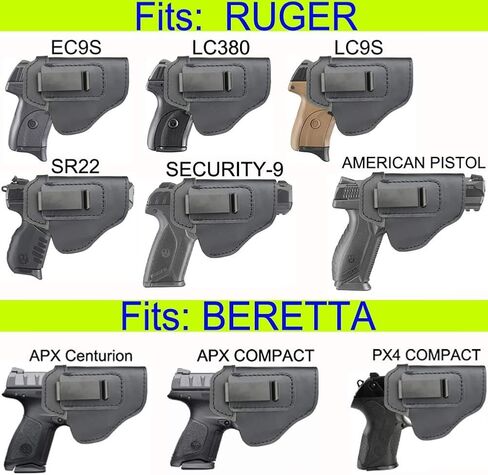 حافظة جلدية IWB لحزام الخصر الداخلي المخفي تناسب: S&W M&P Shield-Glock19 26 29 30 32 43-Beretta Px4-RUGER EC9s-SIG-HK-Taurus-XDS أو مسدسات مماثلة الحجم in Kuwait