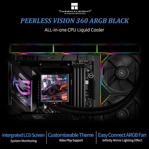 Thermalright Peerless Vision 360 ARGB Black CPU Aio Cooler,PC 360 Specification Water Cooler System,3.95’’IPS LCD Screen with 480x480 Resolution,for AM4/AM5;Intel 1700/1851,3 Wireless Splicing Fans in Saudi Arabia