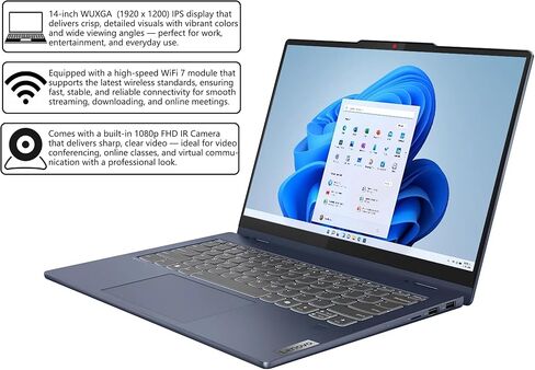 لاب توب لينوفو ايديا باد فليكس 5 2 في 1 | شاشة WUXGA IPS Touch مقاس 14 بوصة | AMD Ryzen AI 5 340 (ما يصل إلى 50 قطعة علوية) | 16 جيجابايت DDR5 1 تيرابايت SSD | Copilot+ PC for Creator Designer Business Professional Win11 مع ملحق DLCA in Kuwait