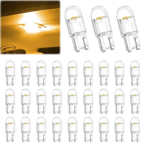 30 PCS Car 194 LED Bulbs, 168 2825 W5W T10 Wedge COB LED Replacement Bulb, 6000K License Plate Light Bulb, Error Free Interior Bulb for Dashboard Light, Dome Lights,License Plate Lights (Yellow) in Saudi Arabia