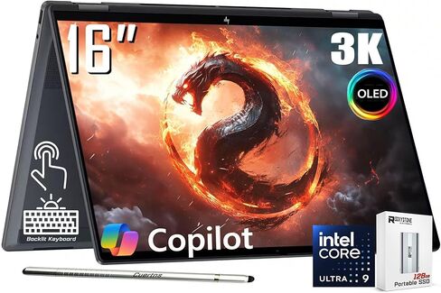 HP OmniBook X Flip 2-in-1 Touchscreen Laptop, 16" 3K OLED Touch (500 nits, 100% DCI-P3, 120Hz), Intel 8-core Ultra 9 288V, Copilot+ AI, 5MP IR Webcam, Backlit KB, W/128GB PSD, Win11 PRO(32GB|2TB SSD) in Saudi Arabia
