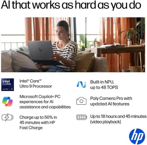 HP OmniBook X Flip 2-in-1 Touchscreen Laptop, 16" 3K OLED Touch (500 nits, 100% DCI-P3, 120Hz), Intel 8-core Ultra 9 288V, Copilot+ AI, 5MP IR Webcam, Backlit KB, W/128GB PSD, Win11 PRO(32GB|2TB SSD) in Saudi Arabia