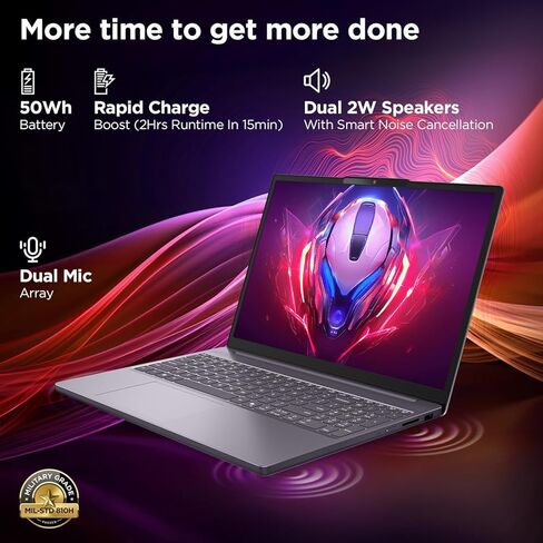 كمبيوتر محمول للألعاب Lenovo مقاس 15 بوصة، AMD Ryzen 5 7535HS، ذاكرة الوصول العشوائي DDR5 سعة 16 جيجابايت، 1 تيرابايت PCIe SSD، Radeon 660M، FHD+ Copilot AI PC، WiFi 6، Bluetooth 5.3، Type-C، HDMI، Luna Grey، Windows 11 Home in Kuwait