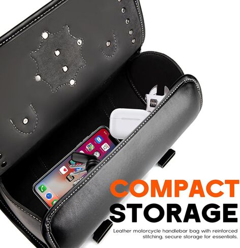 7.9L Universal Motorcycle Tool Bag, PU Leather Roll Saddlebag for Handlebar & Front Fork,Waterproof Storage Pouch with Skull Design, for Harley Bikes in Saudi Arabia