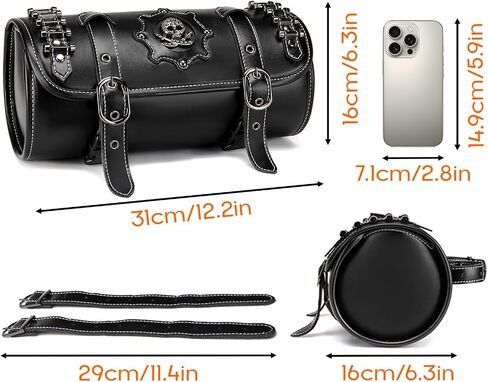 7.9L Universal Motorcycle Tool Bag, PU Leather Roll Saddlebag for Handlebar & Front Fork,Waterproof Storage Pouch with Skull Design, for Harley Bikes in Saudi Arabia