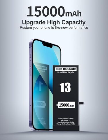 بطارية EMNT لهاتف iPhone 13 بقدرة 15000 مللي أمبير في الساعة بديلة بطارية ليثيوم أيون بوليمر عالية السعة مع مجموعة أدوات إصلاح كاملة وتعليمات in Saudi Arabia