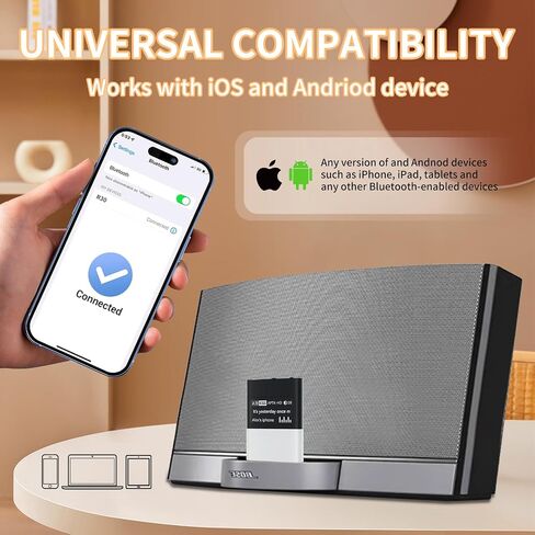30 Pin Bluetooth Adapter Receiver, Compatible with Bose SoundDock and iPhone Dock Speakers, with 3.5mm Aux Cable in Saudi Arabia