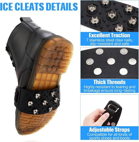 2 Pack Crampon Traction Cleats 7 Tooth Mountaineering Anti-Skid Traction Grips Crampons Spikes 7 Point Cleats for Footwear for Walking Jogging Hiking Mountaineering Ice Snow Grips in Saudi Arabia